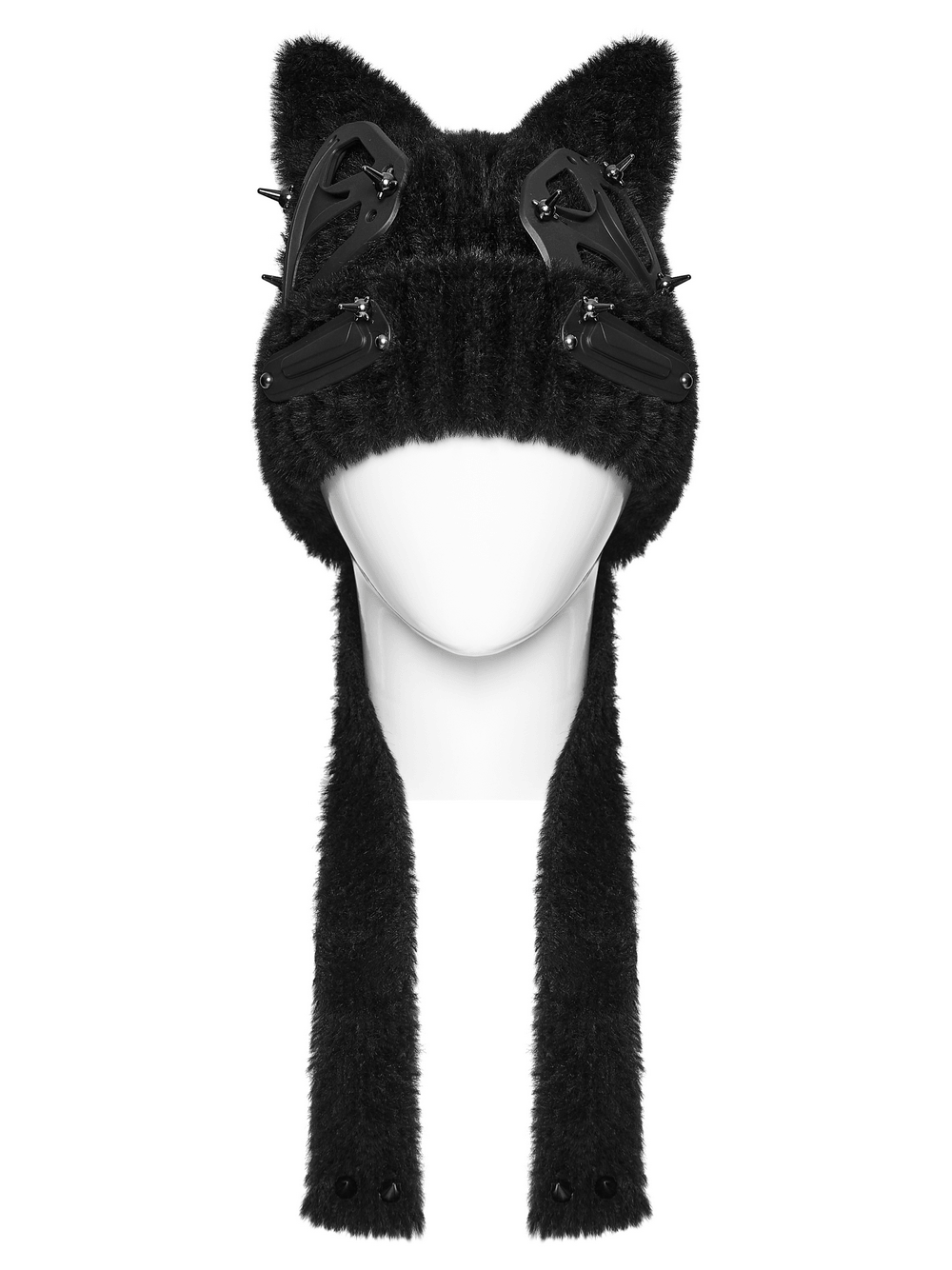 Cyberpunk Cat Ear Faux Fur Hat with Rivet Details