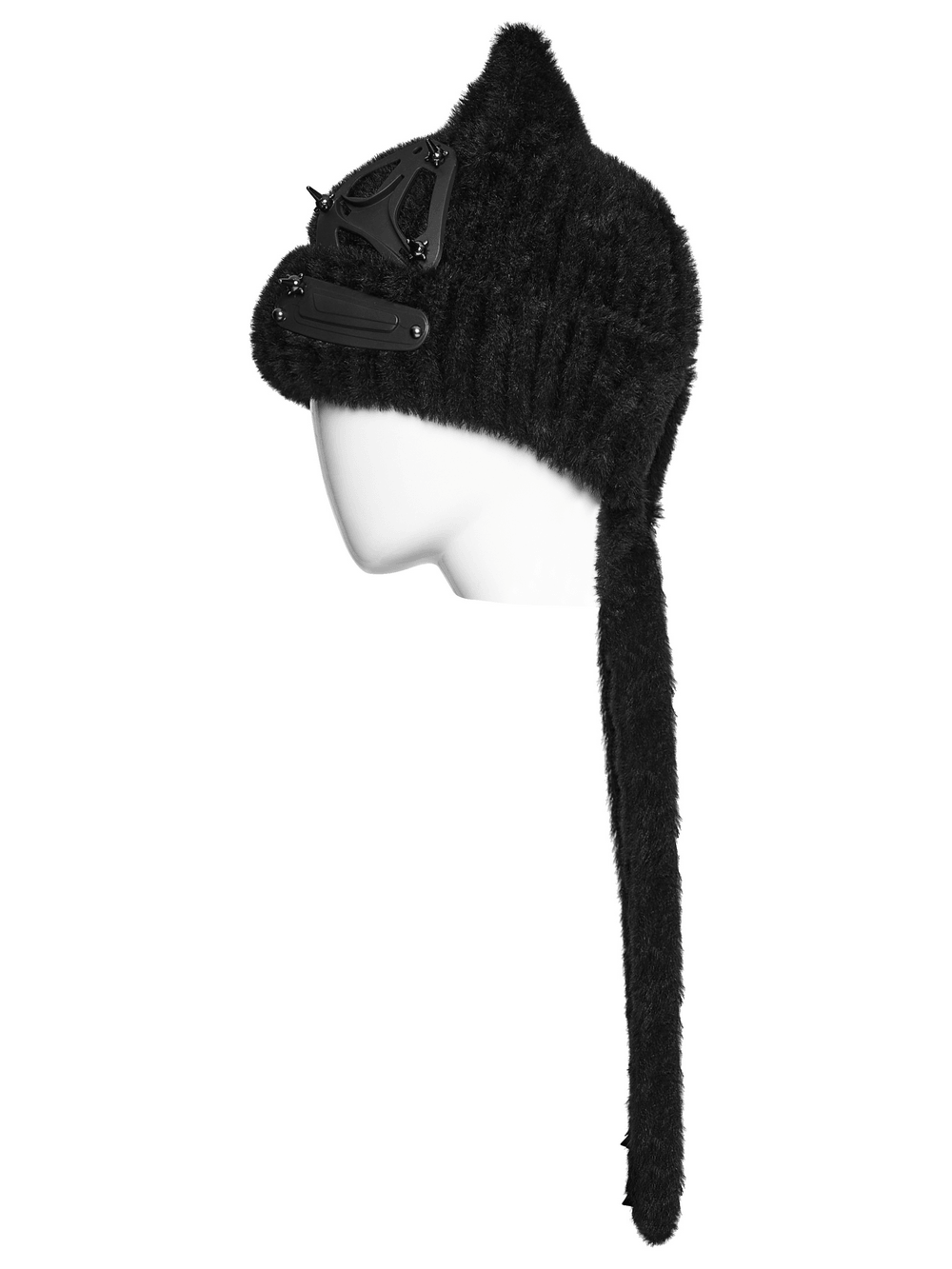 Cyberpunk Cat Ear Faux Fur Hat with Rivet Details