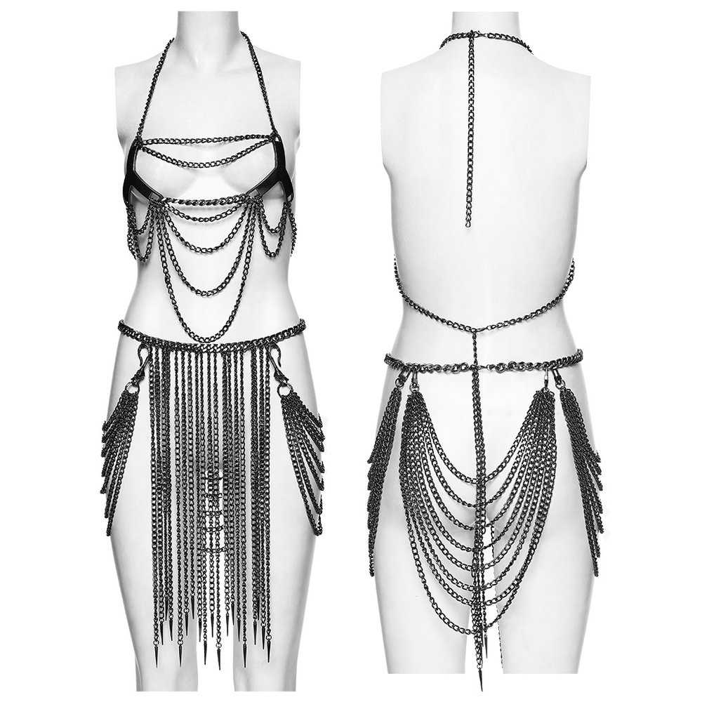 Cyberpunk-Kettengeschirr und Quasten-Körperschmuck