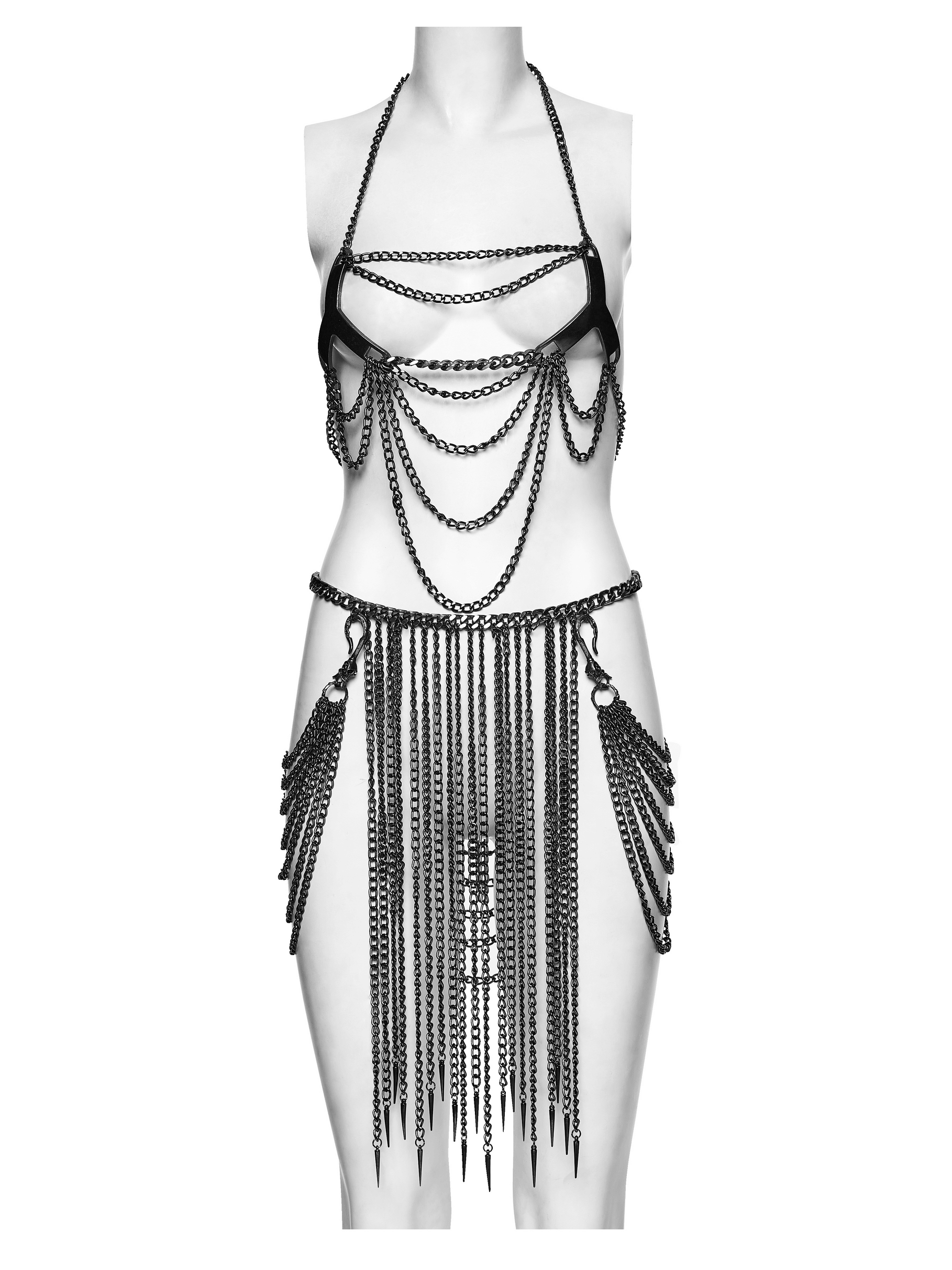 Cyberpunk-Kettengeschirr und Quasten-Körperschmuck
