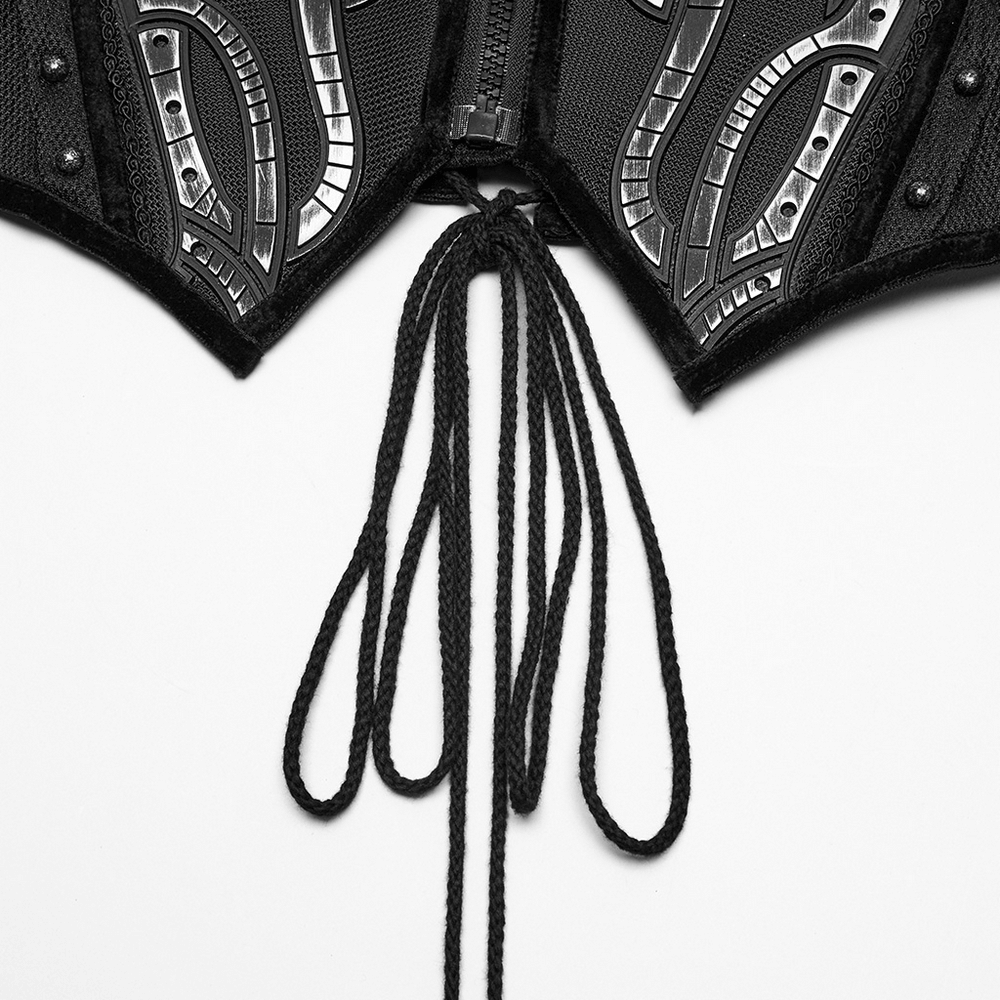 Close-up of the Cyberpunk corset belt showing adjustable drawstring and futuristic rubber panel details.