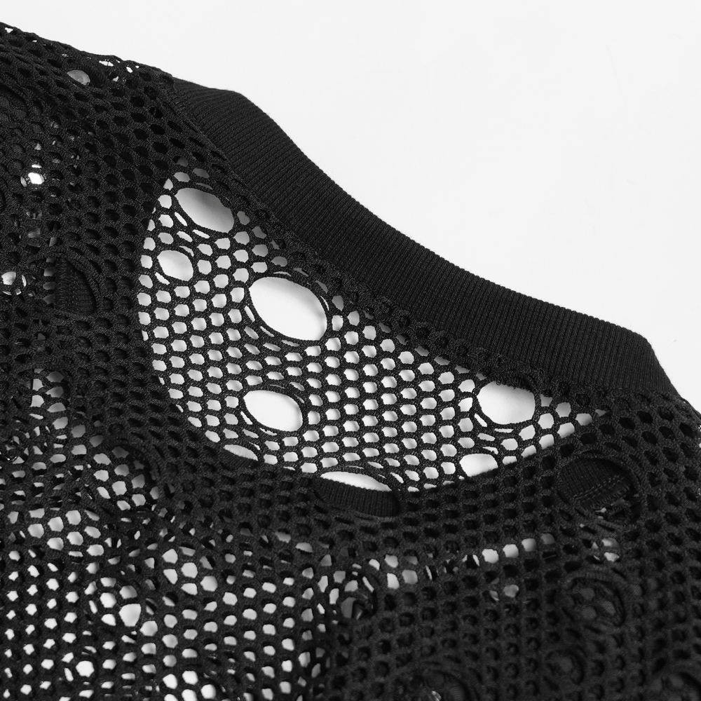 Cyberpunk Netzoberteil im Used-Look mit Schnallenschulterträgern