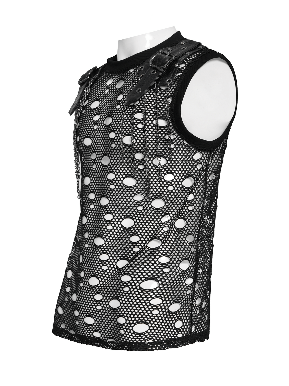 Cyberpunk Netzoberteil im Used-Look mit Schnallenschulterträgern