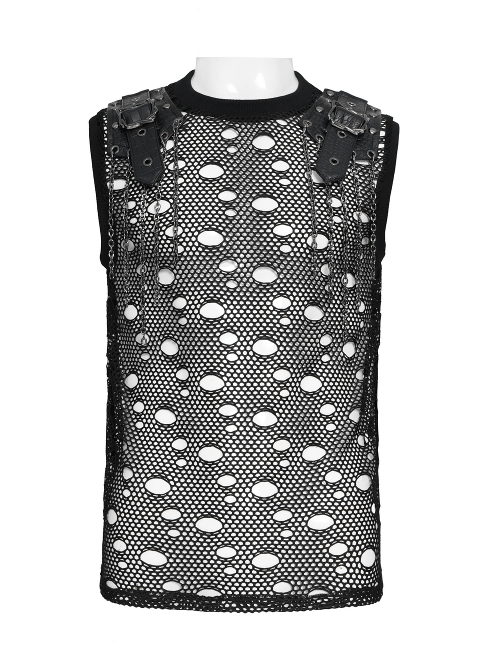 Cyberpunk Netzoberteil im Used-Look mit Schnallenschulterträgern