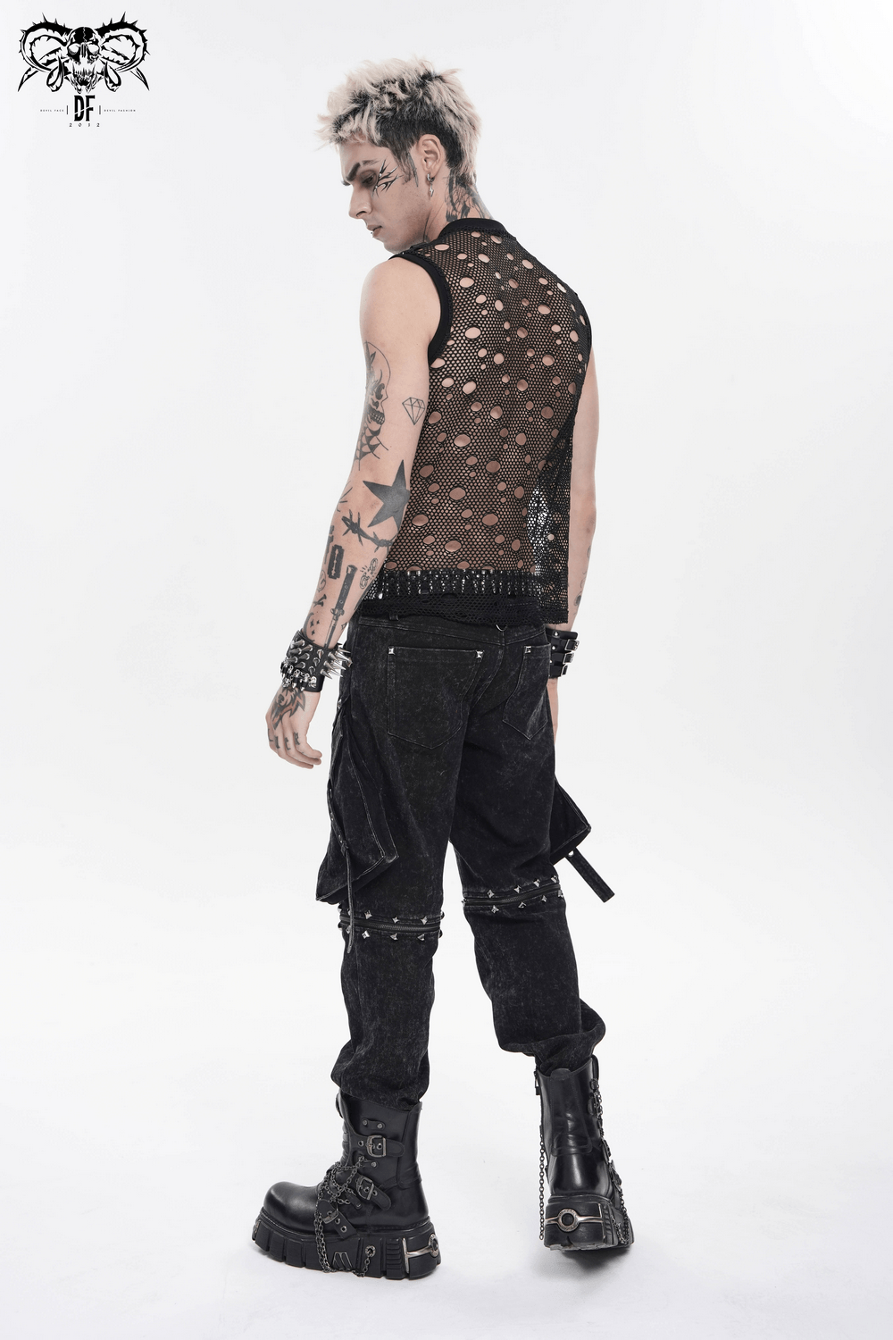 Cyberpunk Netzoberteil im Used-Look mit Schnallenschulterträgern