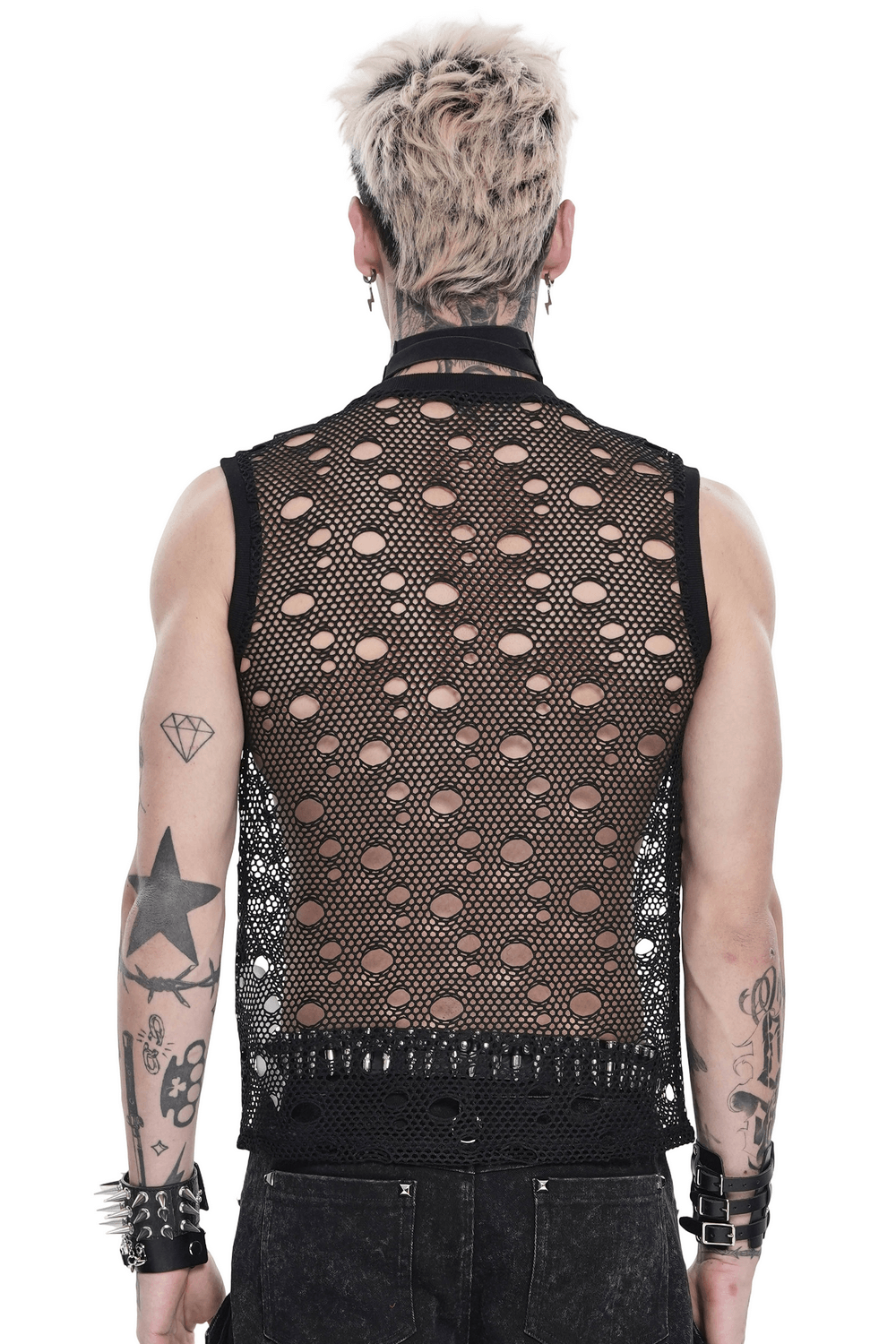 Cyberpunk Netzoberteil im Used-Look mit Schnallenschulterträgern