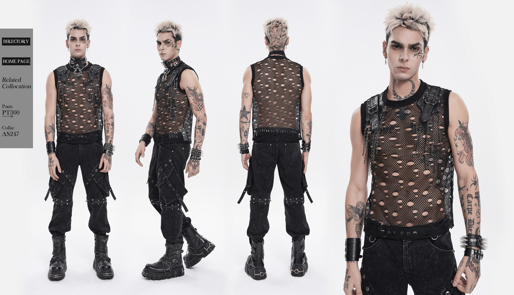 Cyberpunk Netzoberteil im Used-Look mit Schnallenschulterträgern