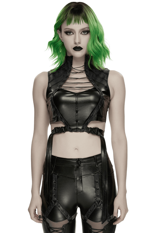 Cyberpunk Faux Leather Lace Up Harness Crop Top