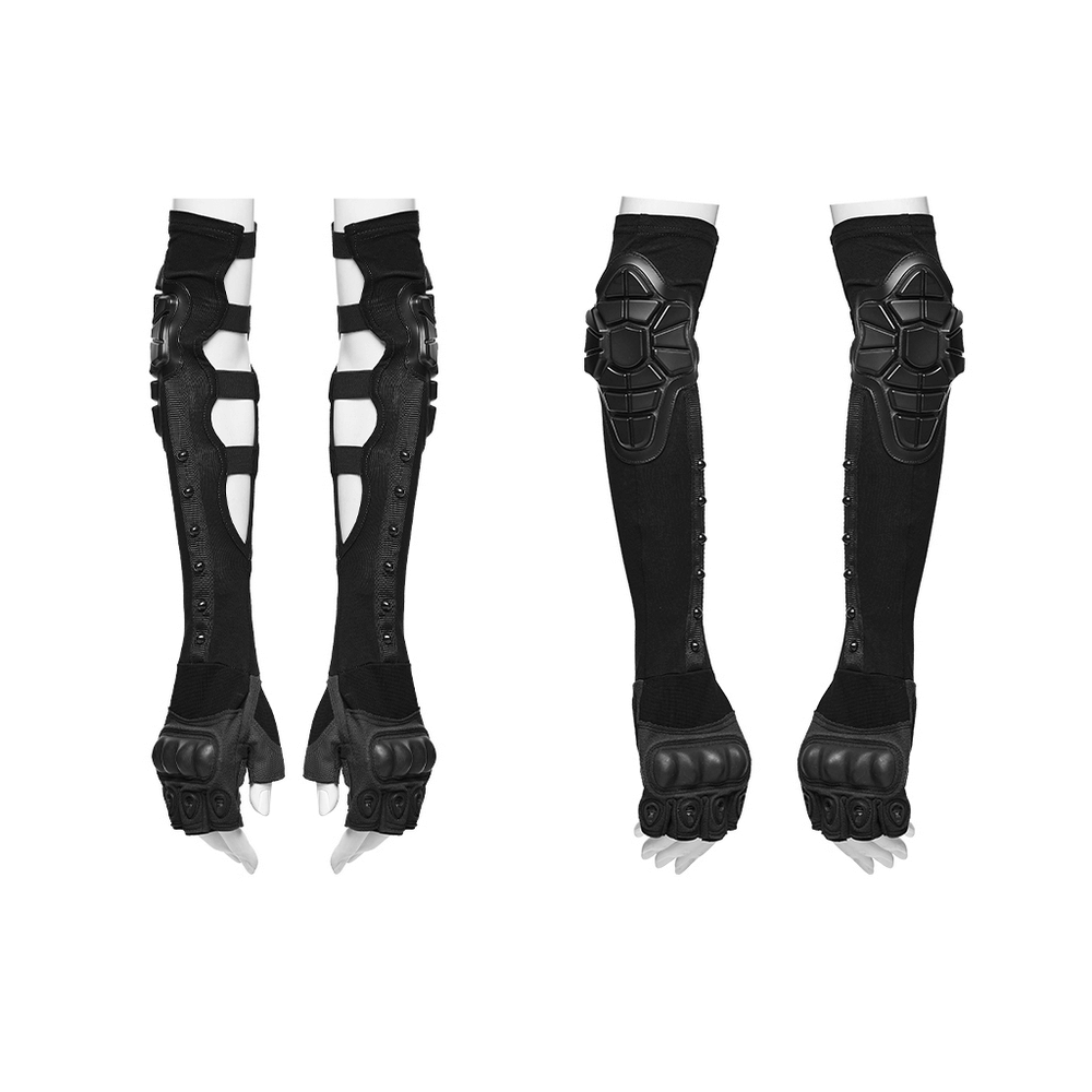 Cyberpunk Fingerless Gloves with Shock-Absorbing Armor showcasing a hardcore design and protective features.