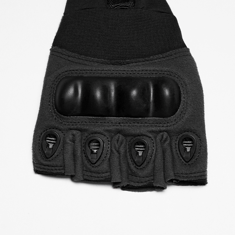 Cyberpunk Fingerless Gloves with Shock-Absorbing Armor showcasing the bone-like hard shell and studded straps.