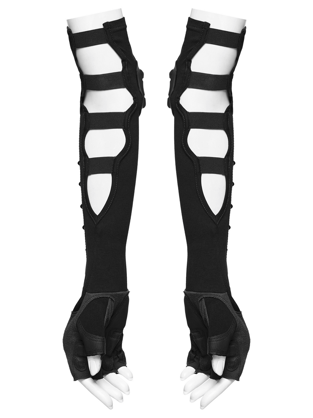 Cyberpunk Fingerless Gloves with Shock-Absorbing Armor showcasing a hardcore design and elastic fit.