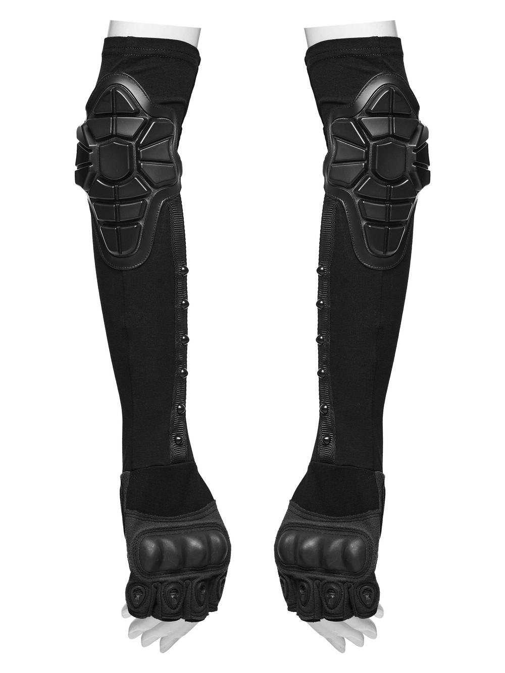 Cyberpunk Fingerless Gloves with Shock-Absorbing Armor featuring armored design and protective hard shell.