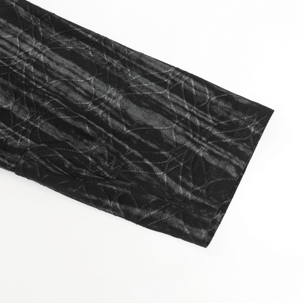 Cyberpunk Hooded Top with Straps and Asymmetric Hem showing textured black fabric detail.