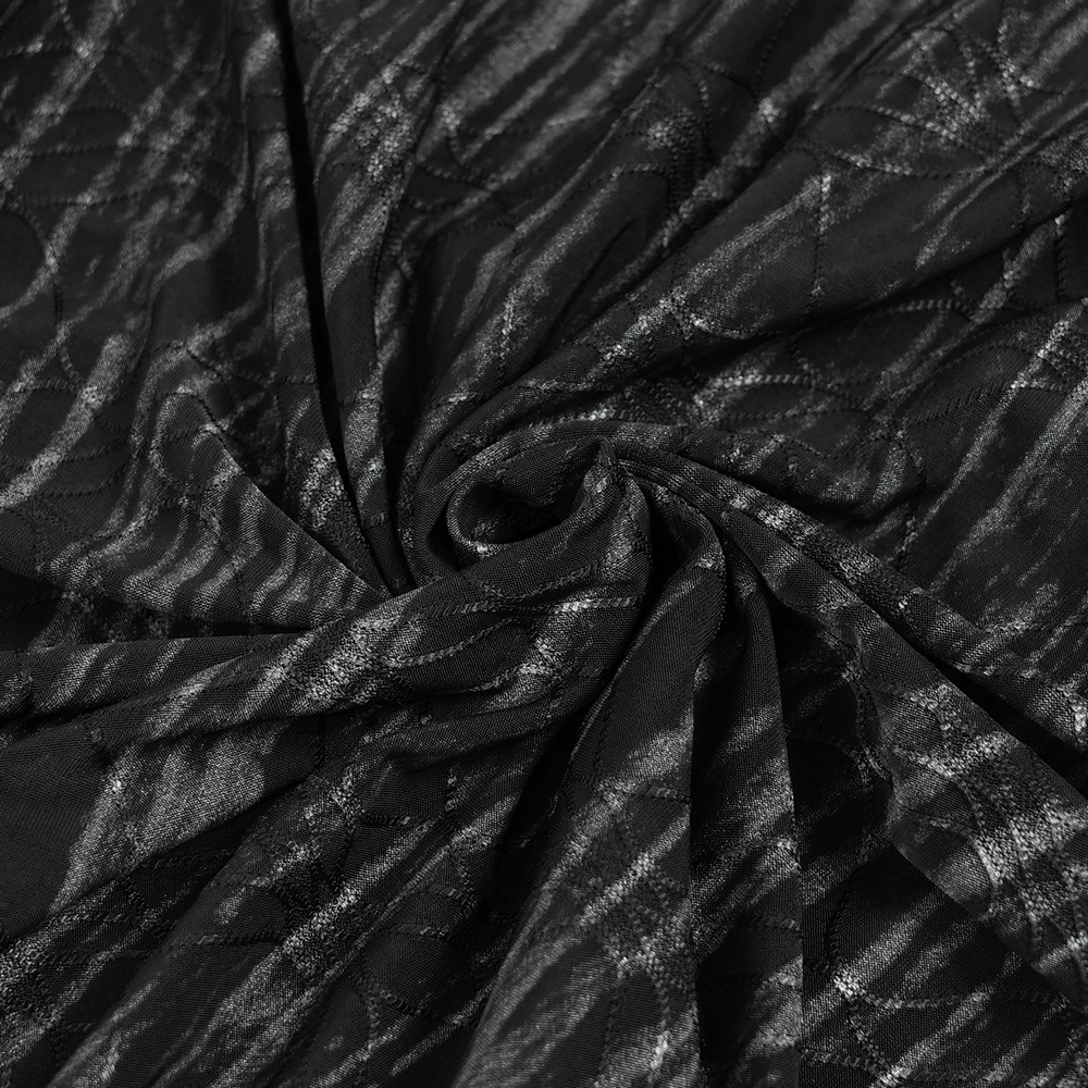 Textured black fabric swirl showcasing the unique pattern of the Cyberpunk Hooded Top with Straps and Asymmetric Hem.