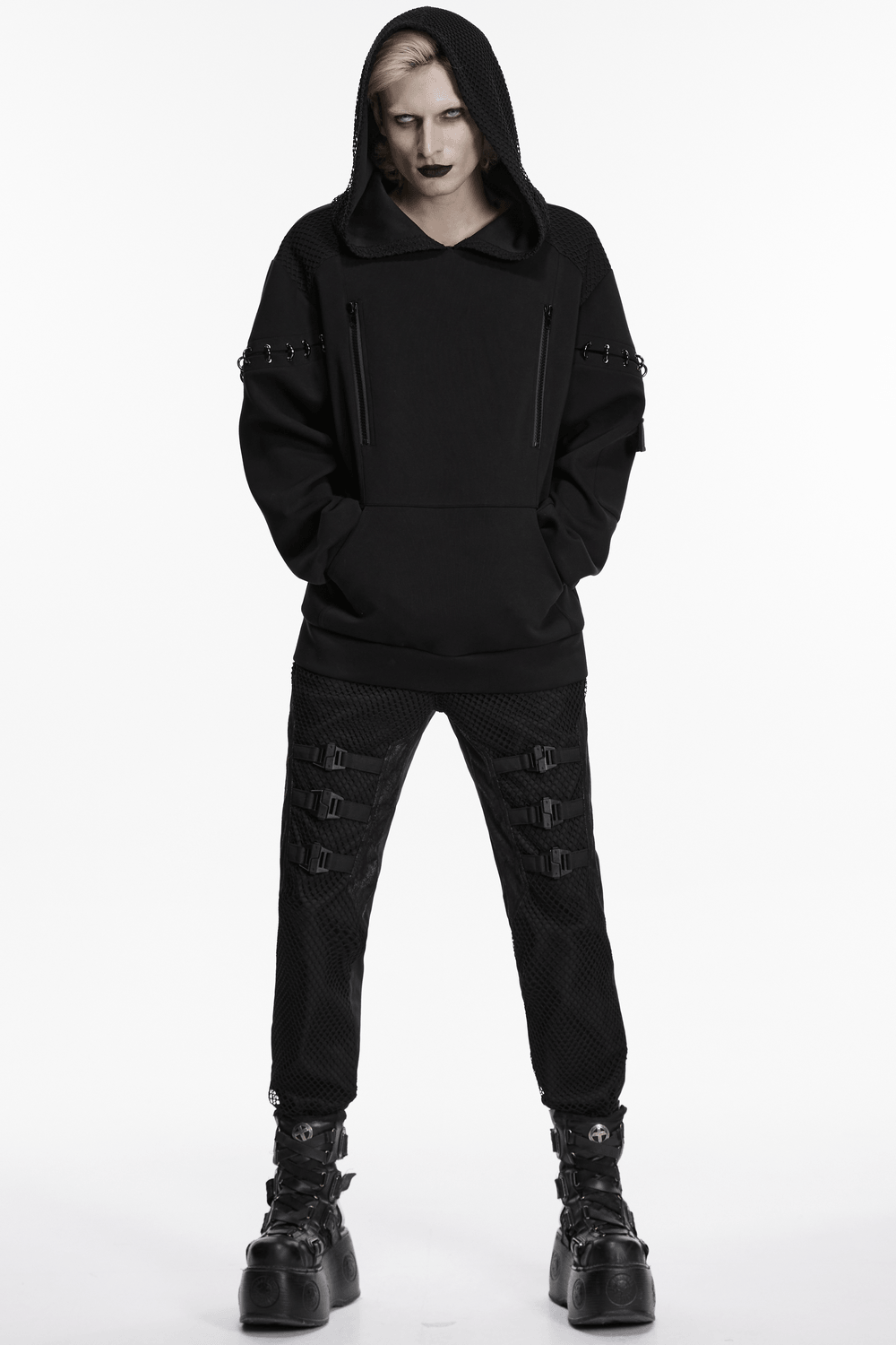 Cyberpunk Hoodie with Dual Hood and Metal Details