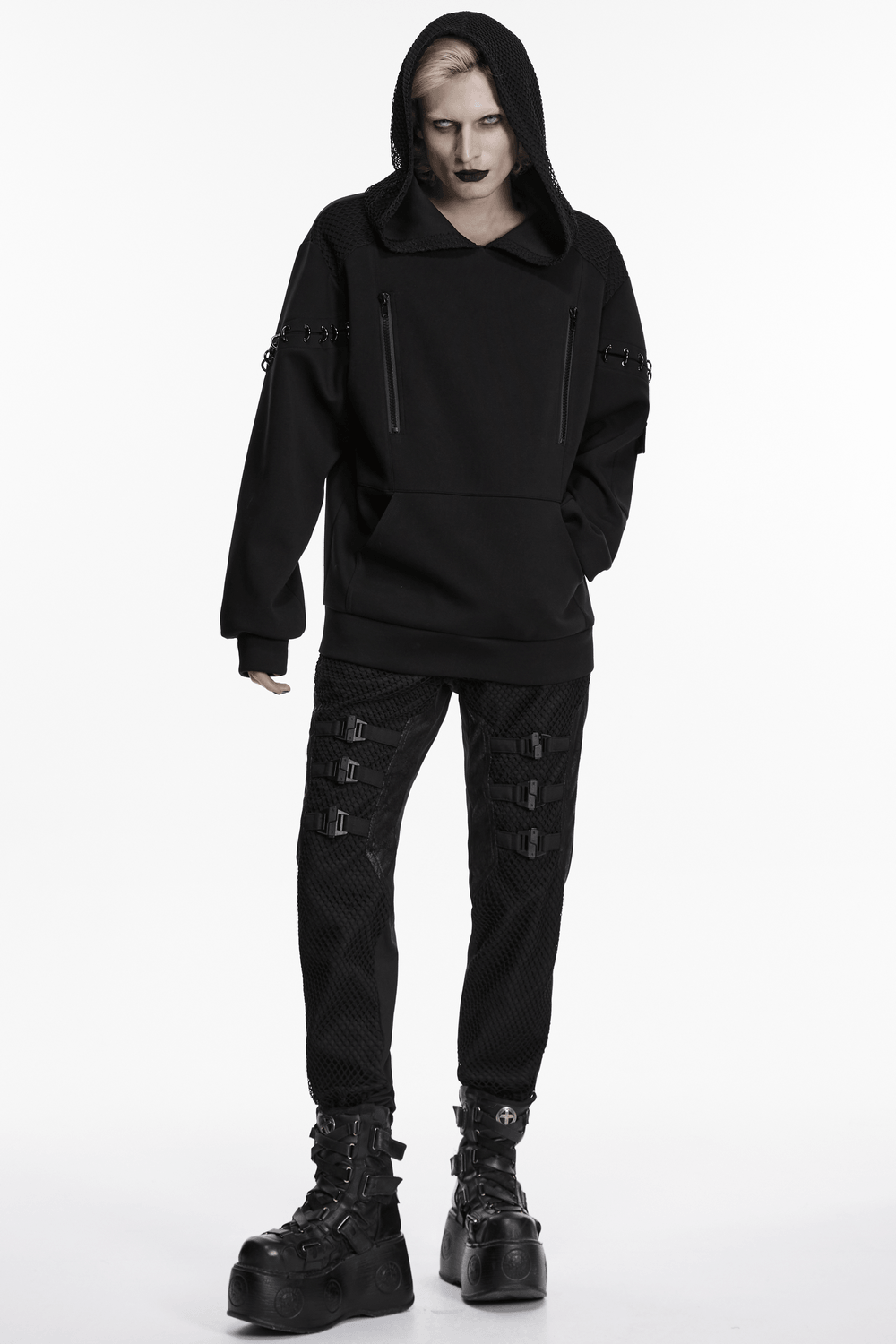 Cyberpunk Hoodie with Dual Hood and Metal Details