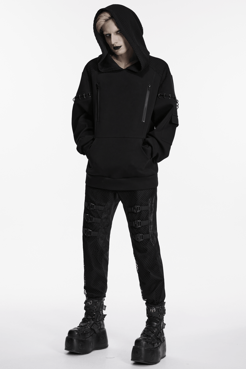 Cyberpunk Hoodie with Dual Hood and Metal Details