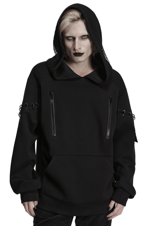 Sweat à capuche Cyberpunk avec double capuche et détails métalliques