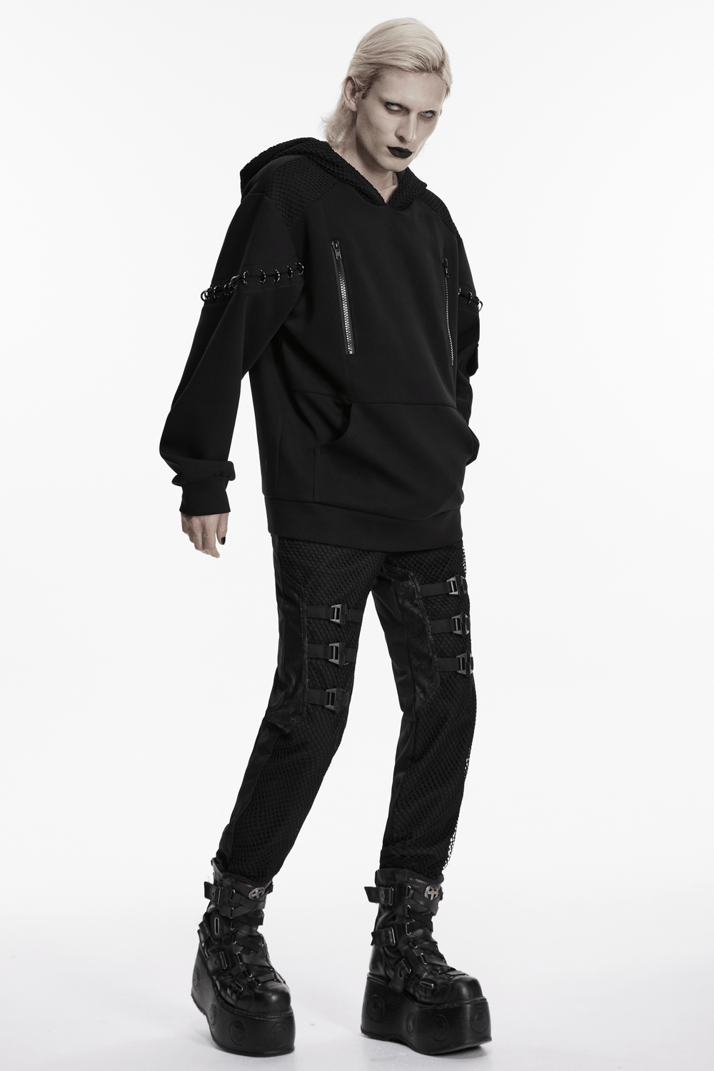 Cyberpunk Hoodie with Dual Hood and Metal Details