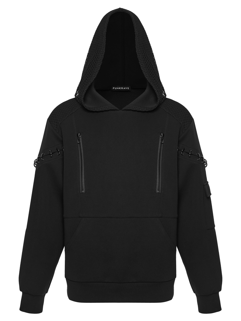Cyberpunk Hoodie with Dual Hood and Metal Details