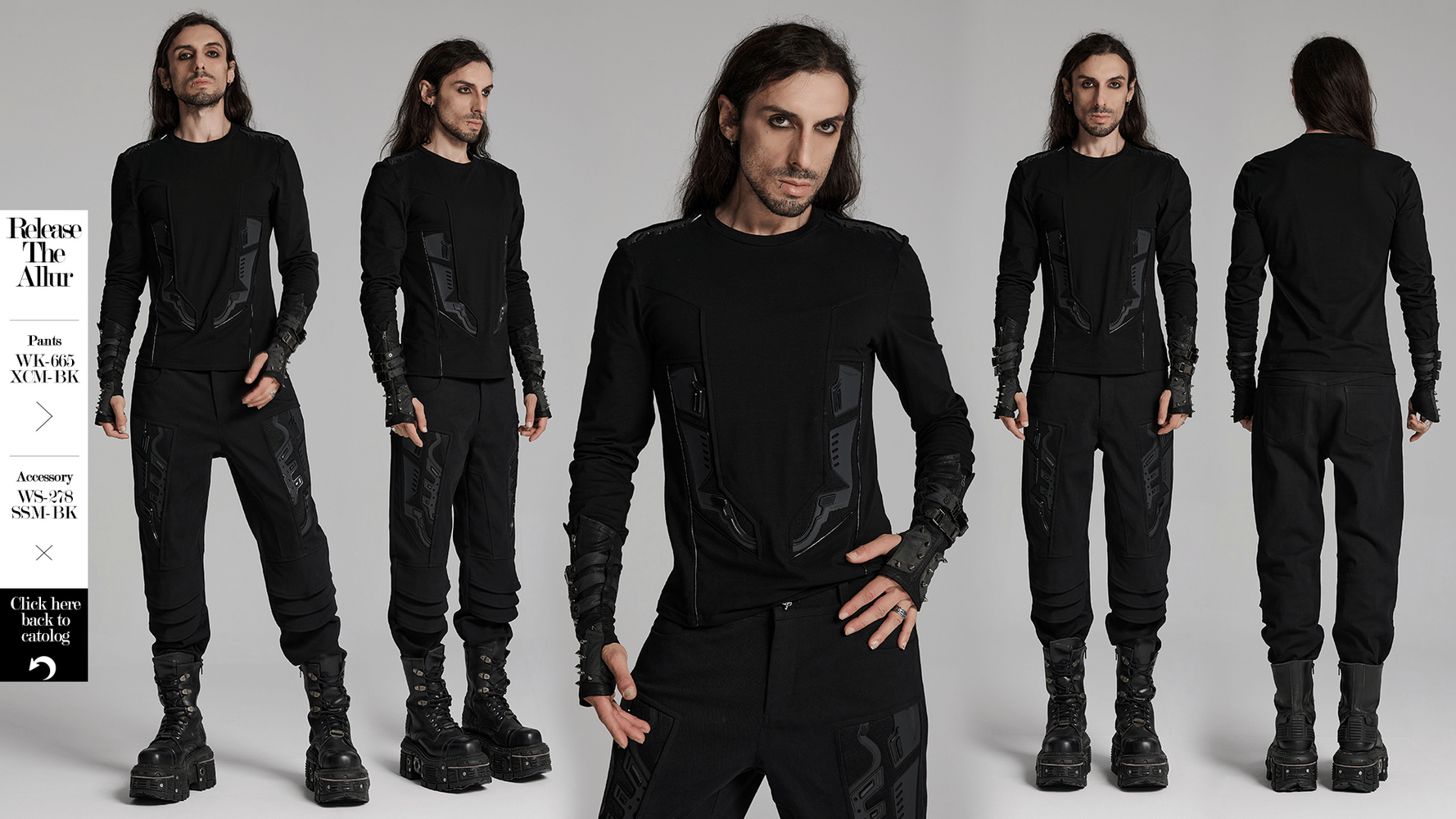 Black cyberpunk sweatshirt with armor detail, showcased in multiple angles for futuristic style enthusiasts.