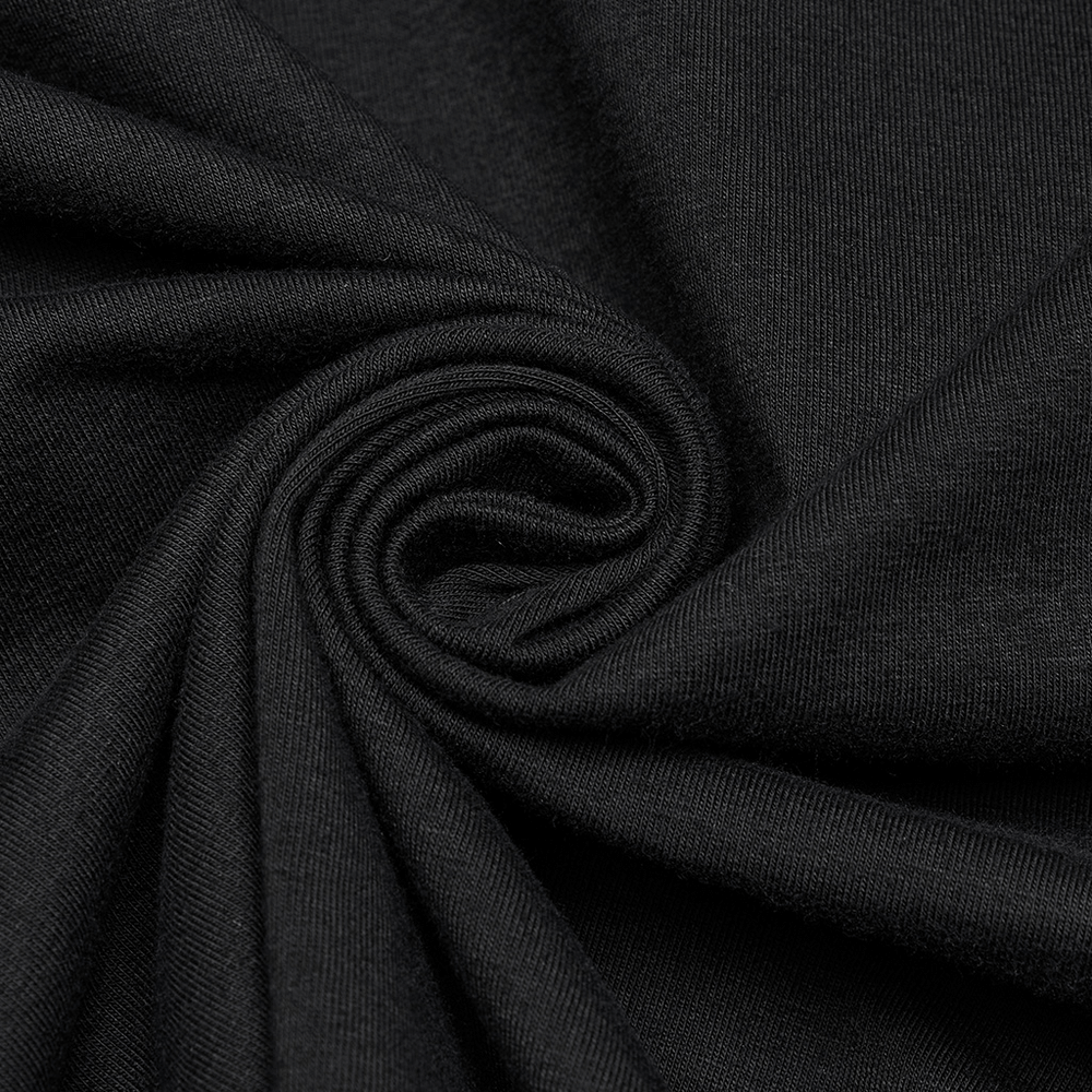 Close-up of soft black knitted fabric, perfect for a cyberpunk-inspired sweatshirt.