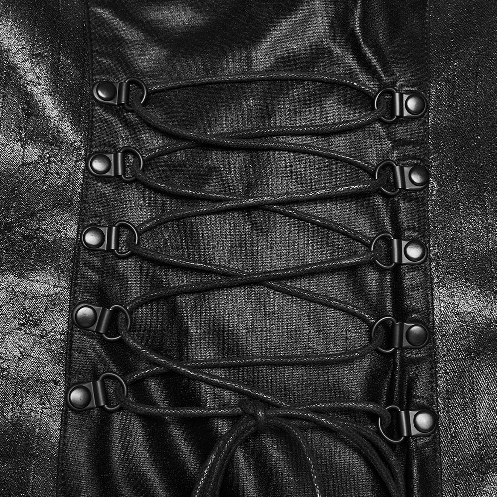 Close-up of the adjustable buckle straps on the Cyberpunk Leather Halter Dress with Adjustable Buckles