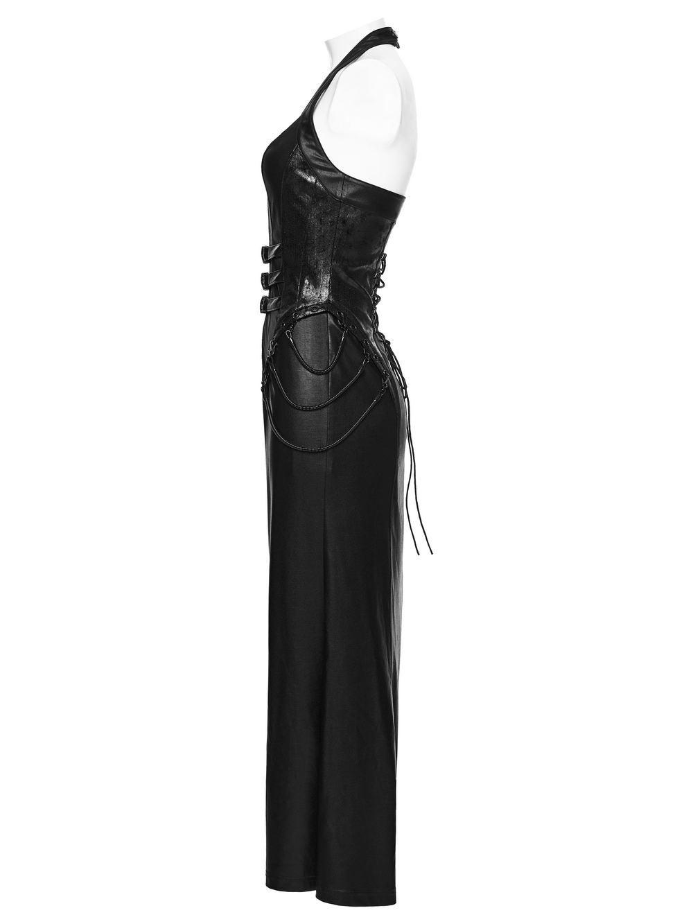 Cyberpunk Leather Halter Dress with Adjustable Buckles Cyberpunk Leather Halter Dress with Adjustable Buckles