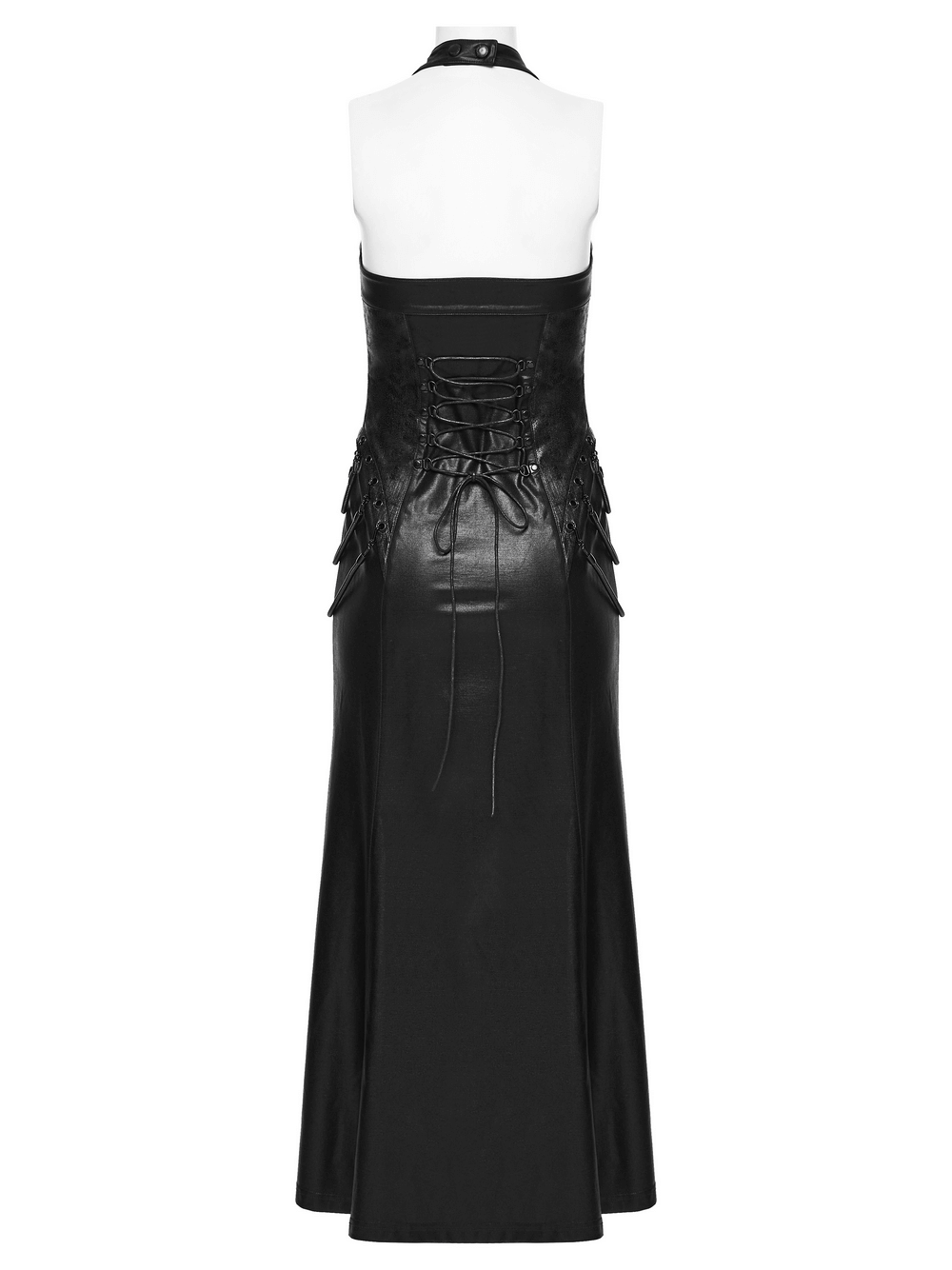Cyberpunk Leather Halter Dress with Adjustable Buckles