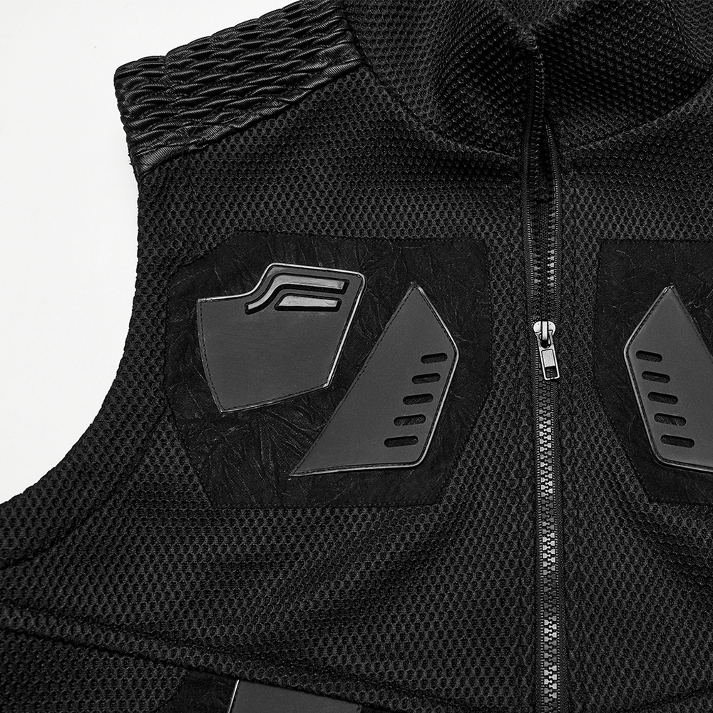 Cyberpunk mesh and leather vest featuring 3D rubber detailing, perfect for a stylish futuristic look.