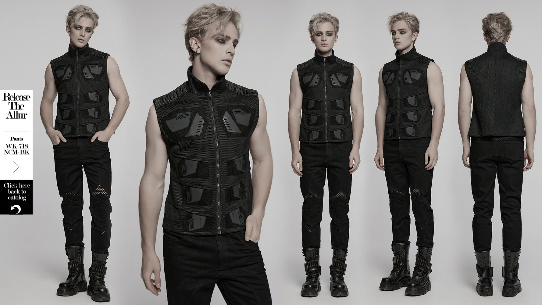 Stylish cyberpunk mesh and leather vest with 3D rubber detailing, perfect for edgy fashion enthusiasts.