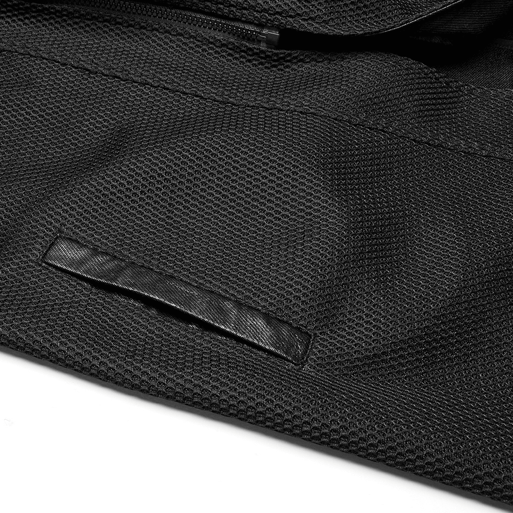 Close-up of the mesh fabric texture showcasing the sleek black design of the Cyberpunk coat.