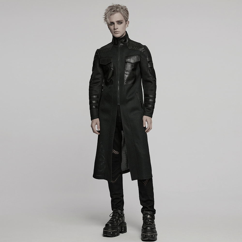 Sleek Cyberpunk coat with decorative straps, geometric design, and large pockets, perfect for a stylish, futuristic look.