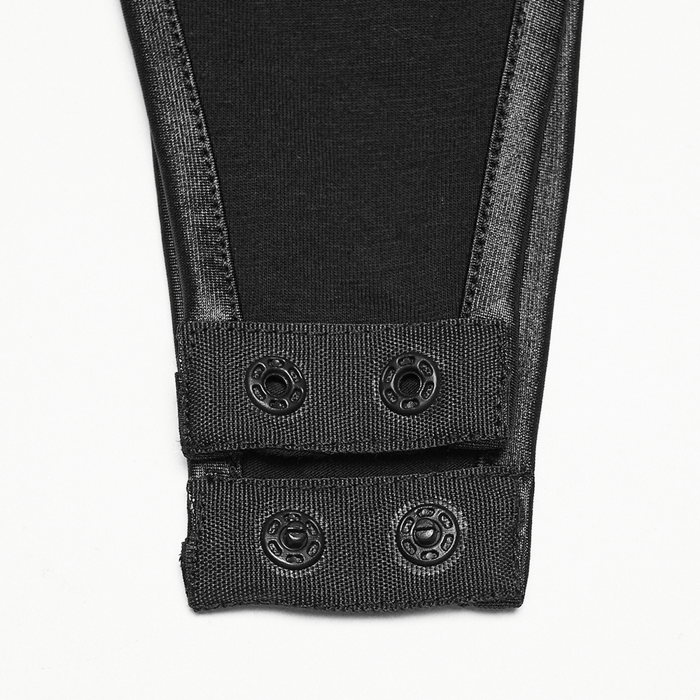 Close-up of snap buttons on the Cyberpunk Mesh Armor Shoulder Bodysuit with Snap Buttons.
