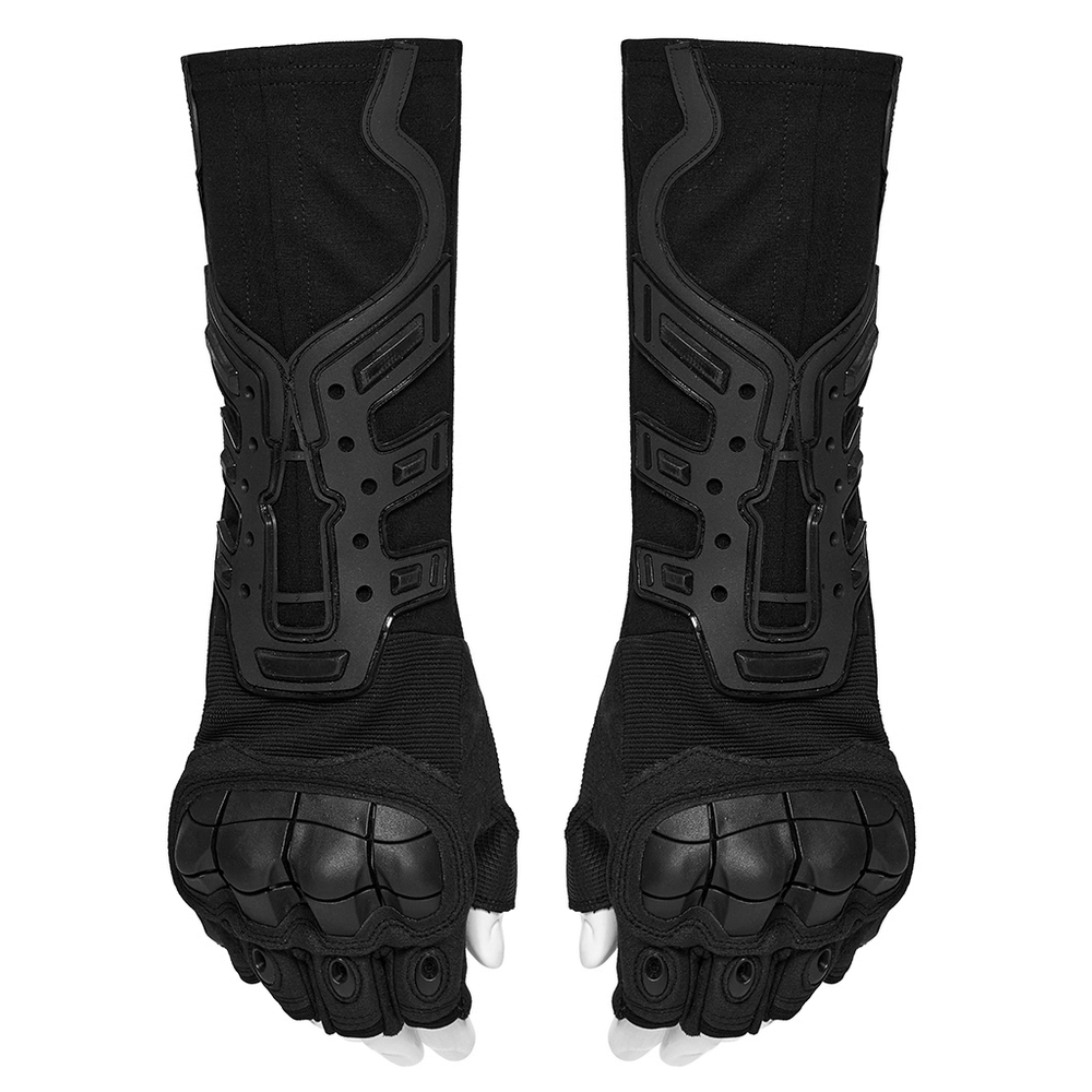 Futuristic cyberpunk protective gloves with rubber armor pads for style and functionality.