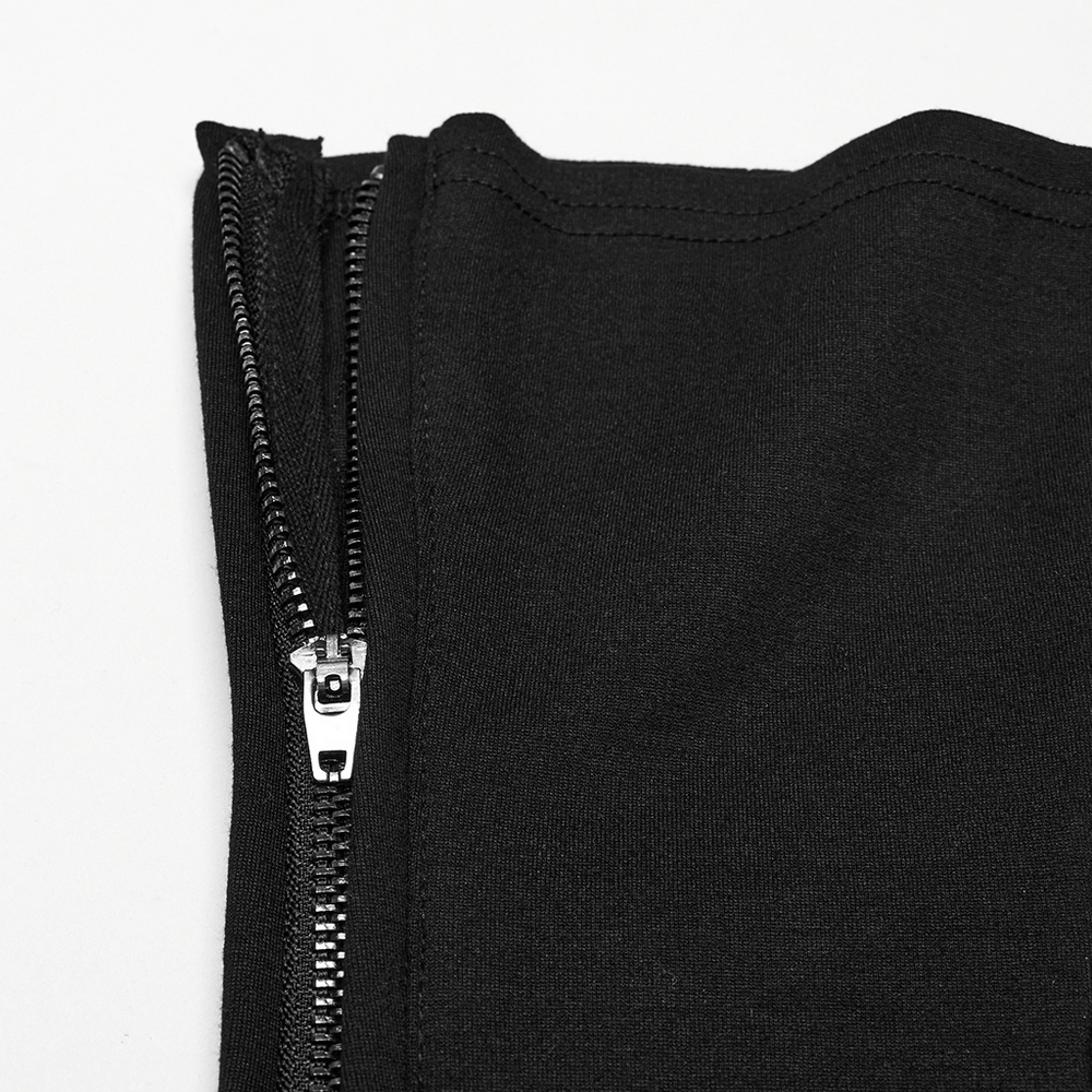 Close-up of a black fabric with a shiny metal zipper detail showcasing sleek design.