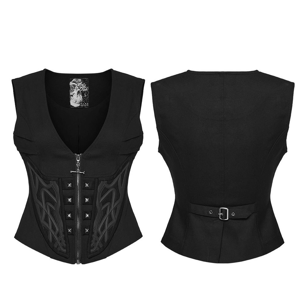 Cyberpunk Punk Gothic Vest with Zipper and Metal, showcasing sleek black design and stylish details.
