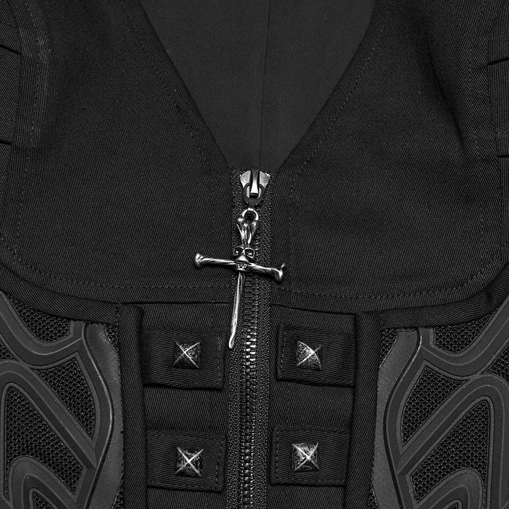 Close-up of Cyberpunk Punk Gothic Vest with Zipper and Metal showing intricate design and detailing.