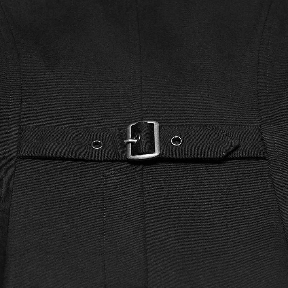 Close-up of the buckle detail on a Cyberpunk Punk Gothic Vest with Zipper and Metal, showcasing its edgy design.