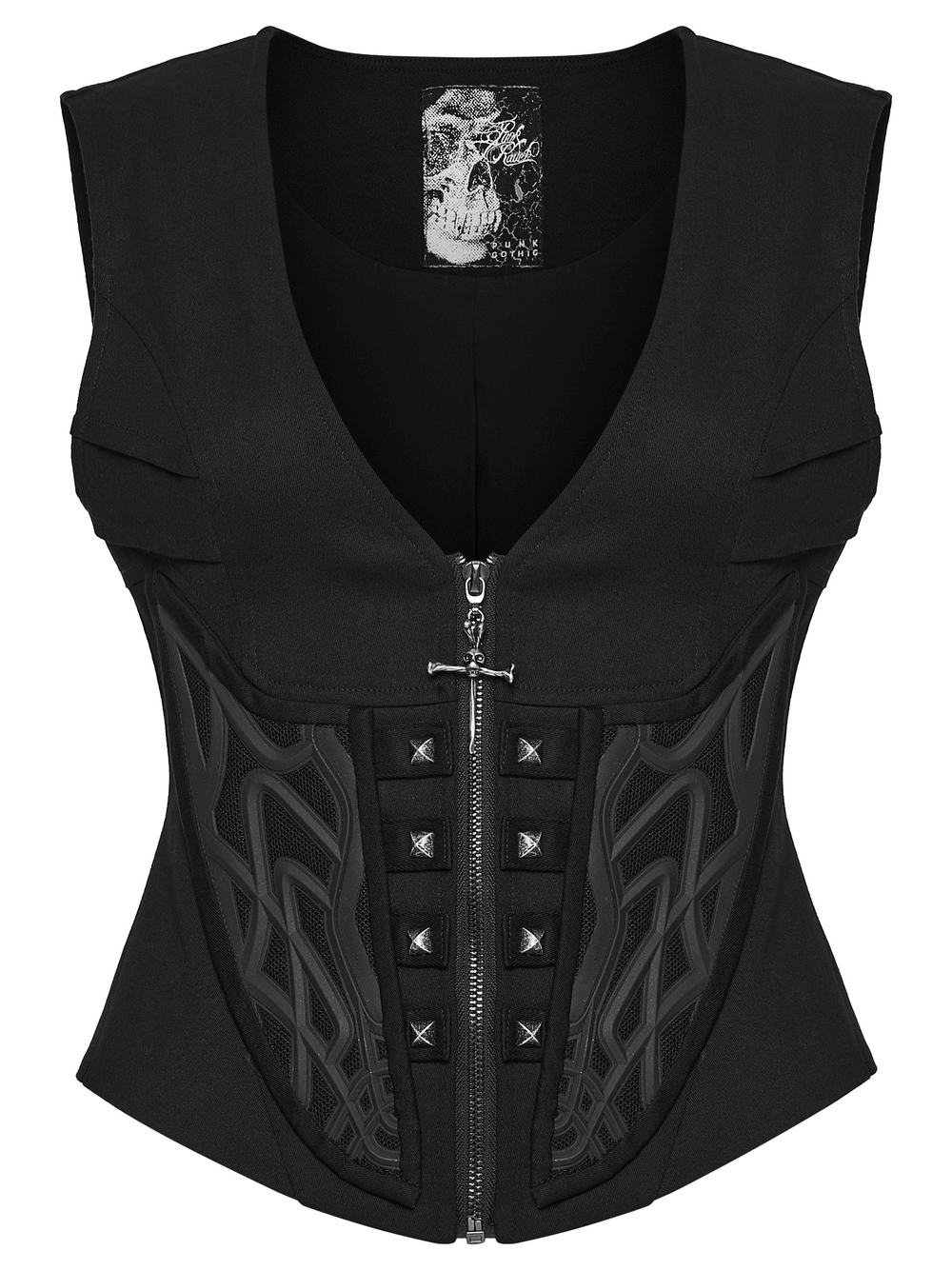 Cyberpunk Punk Gothic Vest with Zipper and Metal stylish black vest featuring unique design and metallic accents.