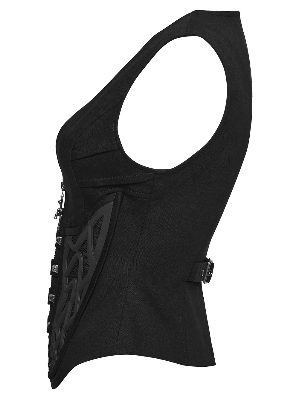 Cyberpunk Punk Gothic Vest with Zipper and Metal side view showcasing sleek design and edgy style.