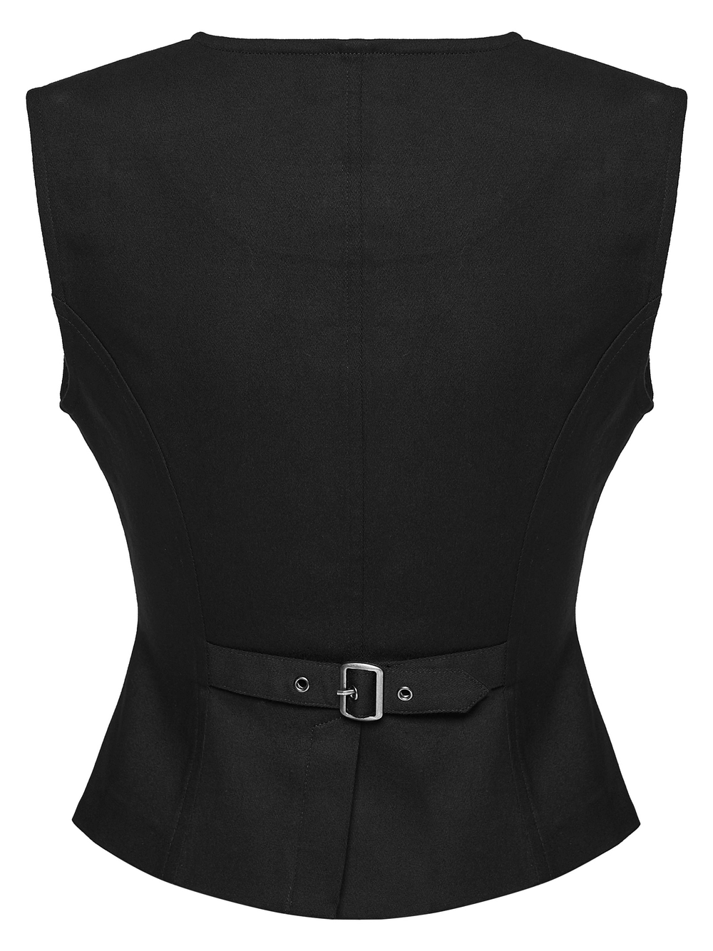 Back view of Cyberpunk Punk Gothic Vest with Zipper and Metal featuring a stylish buckle detail.