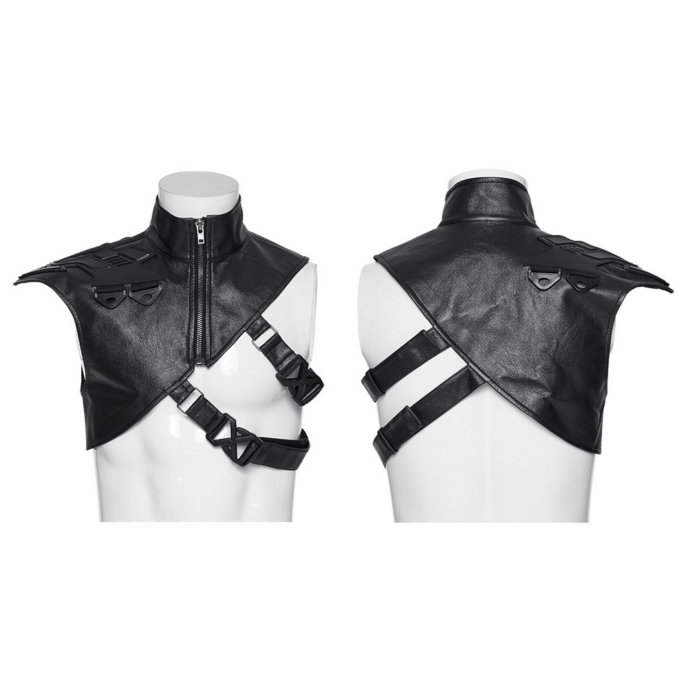 Cyberpunk shoulder armor with adjustable buckles and stand-up collar, crafted from high-quality textured fabric.