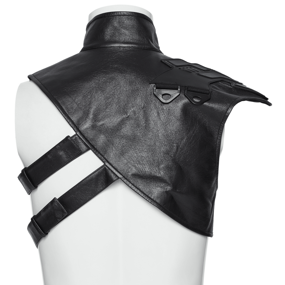 Sleek cyberpunk shoulder armor featuring adjustable buckles and a stand-up collar, perfect for a bold fashion statement.