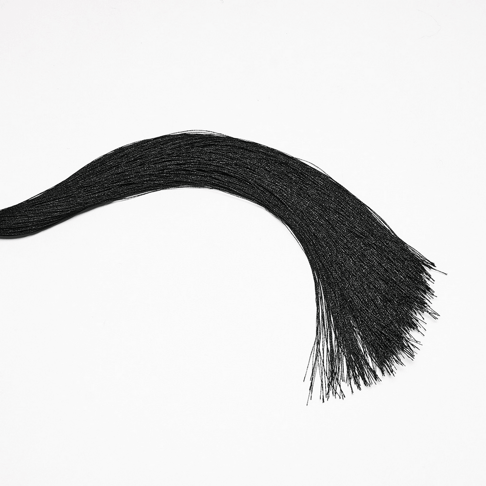 Cyberpunk Skull Faux Fur Pom Pom Hair Accessories in sleek black, featuring long tassels for dramatic flair.