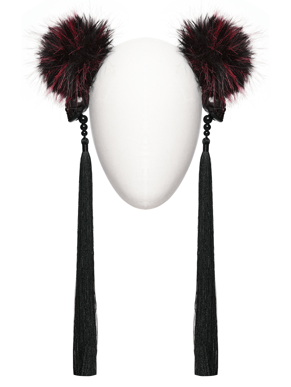 Cyberpunk Skull Faux Fur Pom Pom Hair Accessories with plush pom-poms and long tassels for a stylish look.