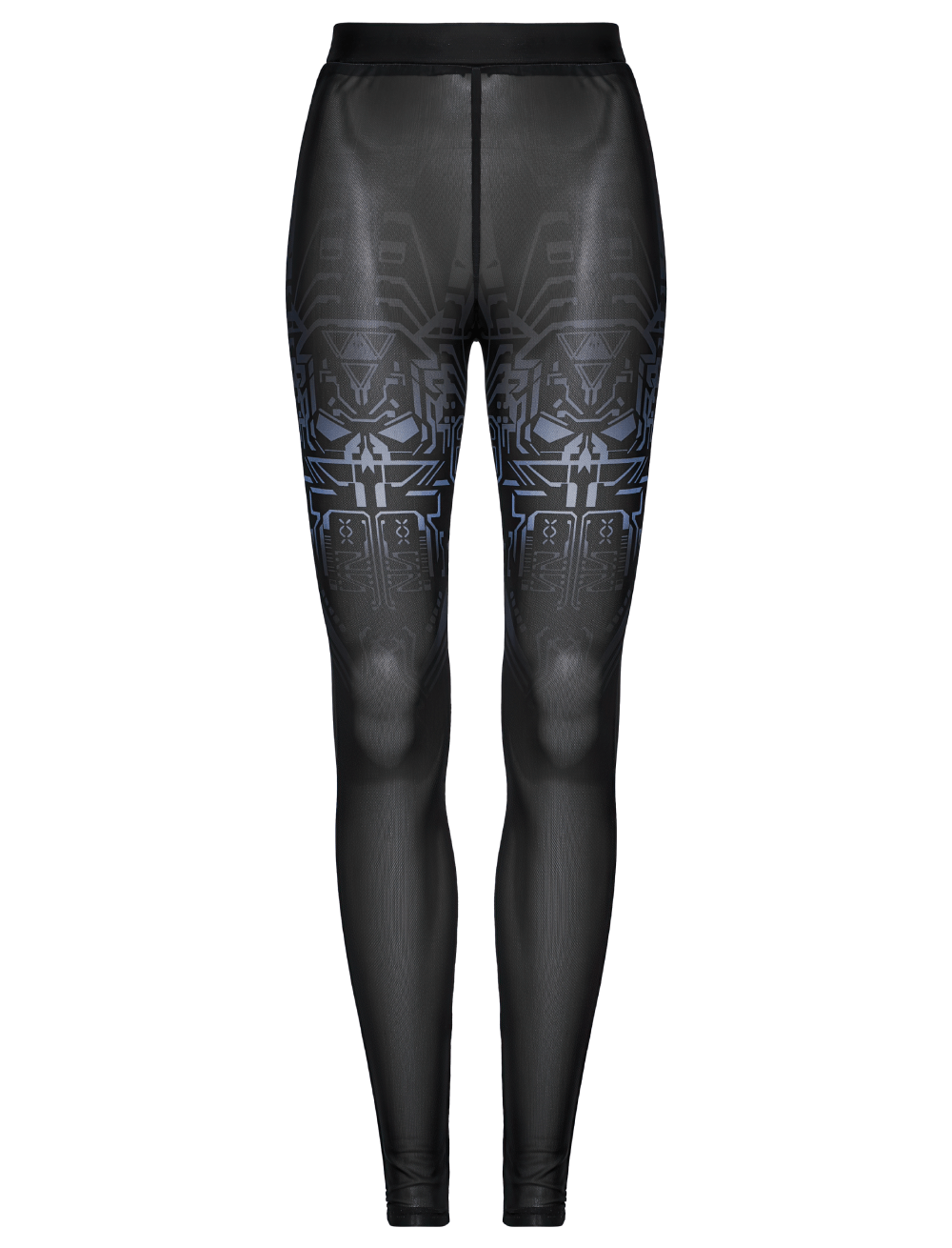 Cyberpunk skull mesh leggings with gradient print, showcasing a sleek and edgy design for bold fashionistas.