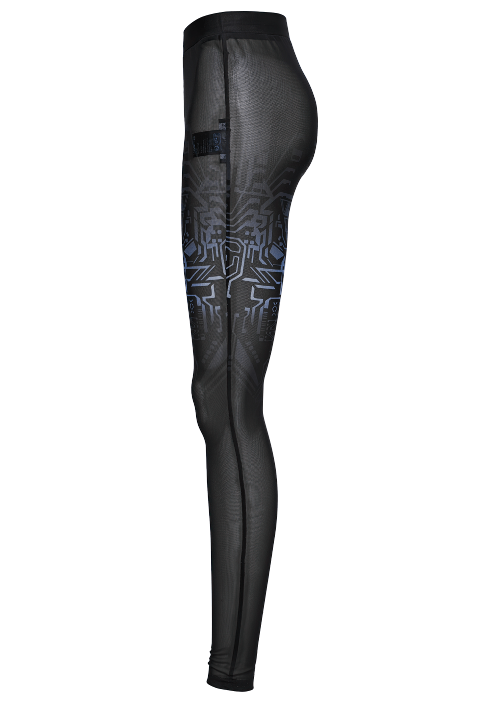 Cyberpunk Skull Mesh Leggings in black with gradient print, showcasing a sleek design for bold fashion lovers.