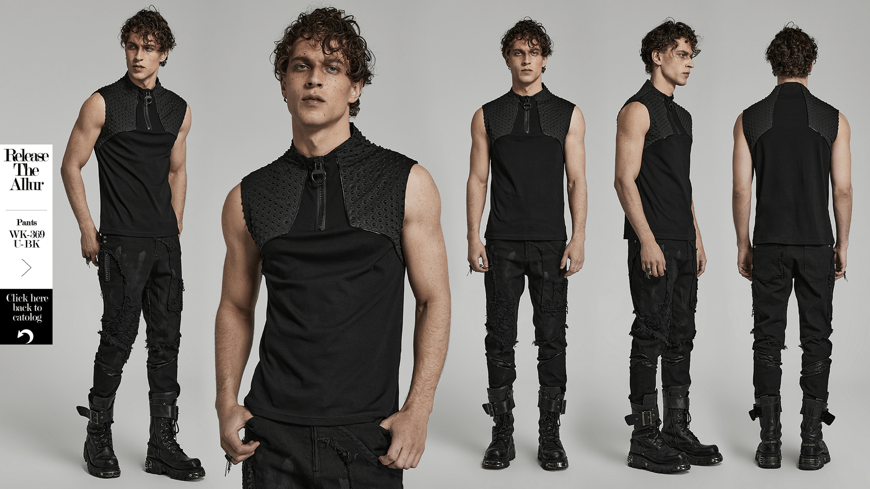Stylish Cyberpunk sleeveless top with textured fabric and chunky zipper, showcasing futuristic fashion for men.
