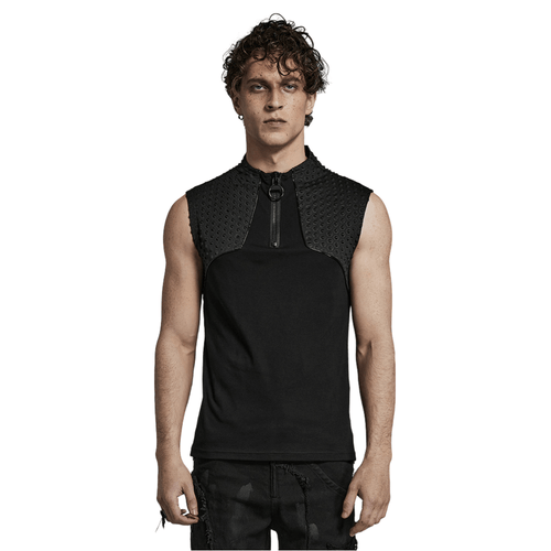 Cyberpunk Sleeveless Top with Textured Fabric and Chunky Zipper